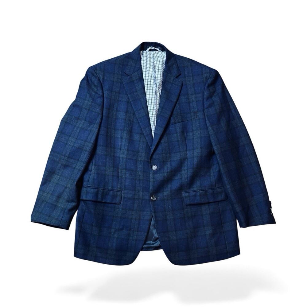 Lauren Ralph Lauren Men's 100% Wool Plaid Jacket Blazer Dark Blue Size 42R